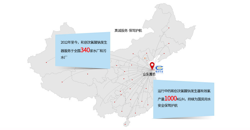 賀：2012年至今，和創(chuàng)次氯酸鈉發(fā)生器已服務(wù)于全國340家水廠和污水廠